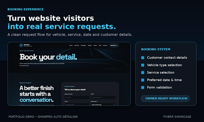 build a car detailing website with a quote request form