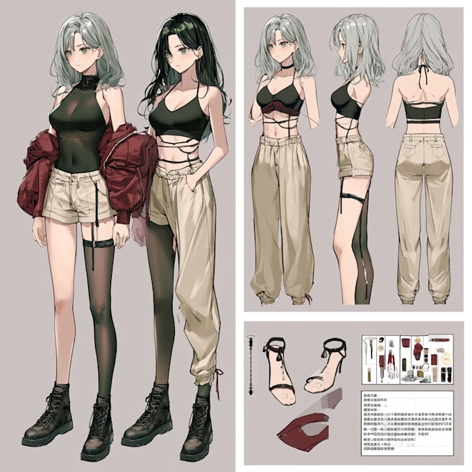 draw character sheet or furry sheet design in anime