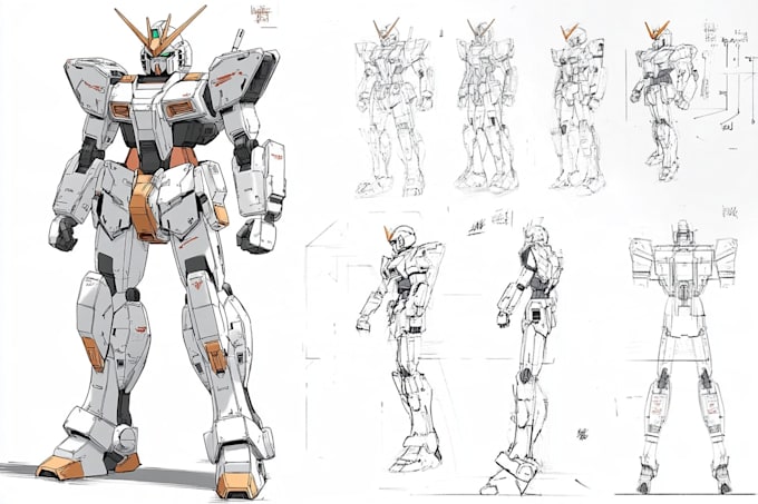 make gundam character illustration and robot art