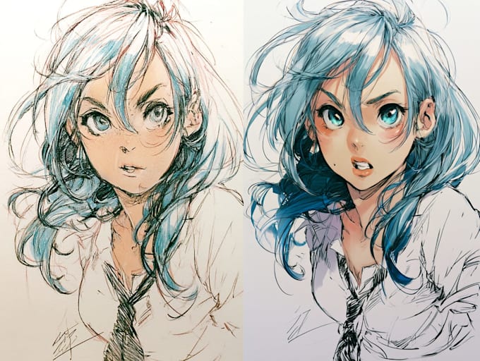 draw anime sketch colored