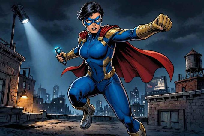 do a superhero comic illustration