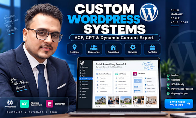 build acf cpt and dynamic wordpress elementor websites
