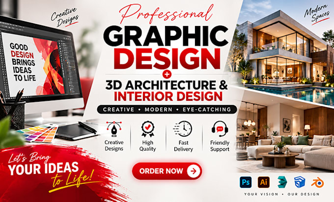 create professional graphic design 3d rendering and interior