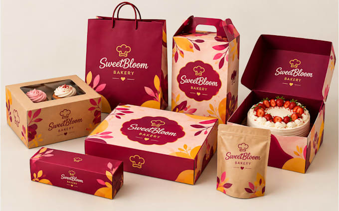 design custom bakery packaging, cake box, pastry box, cookie box, bread bag