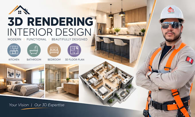 do 3d rendering interior design for kitchen, bathroom, bedroom, 3d floor plan