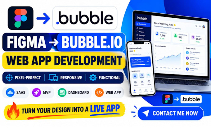 convert figma to bubbleio web app with responsive design