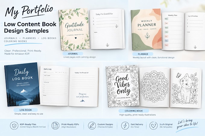 create a low content book, journal, planner, or log