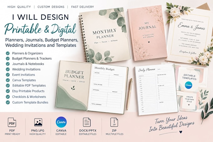 do printable digital budget planners journals wedding invitations templates