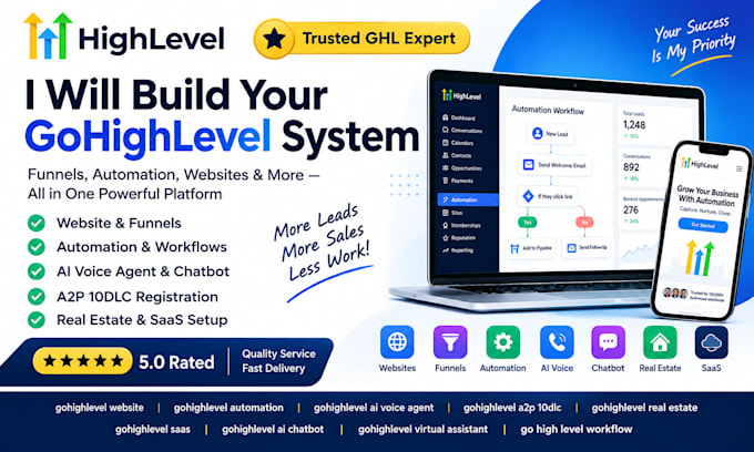 setup gohighlevel saas, ai chatbot, virtual assistant and go high level workflow