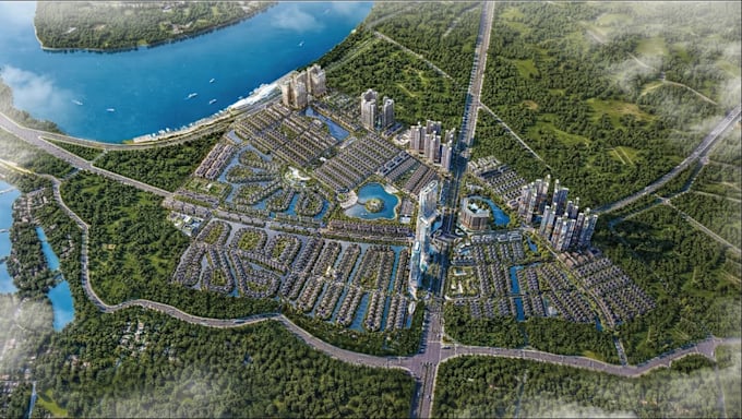 design large scale residential community masterplan waterfront site plan render