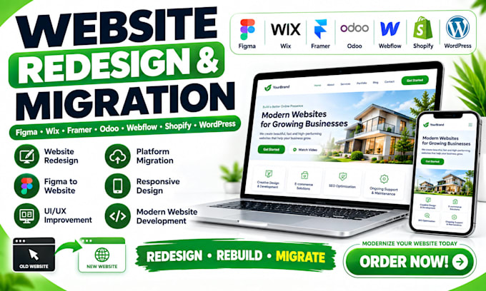 redesign migrate figma wix framer odoo webflow shopify wordpress website design