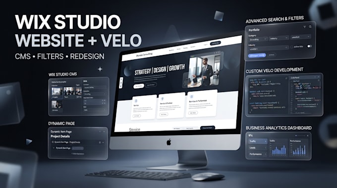 build wix website velo redesign, filter website studio, cms wix business website