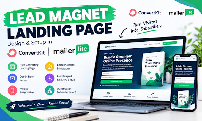 design a lead magnet landingpage on convertkit mailerlite