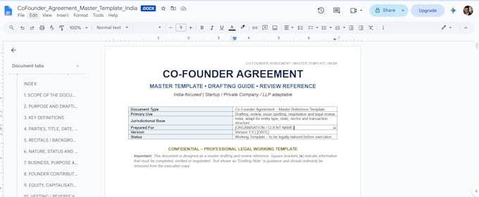 draft a  startup cofounder agreement