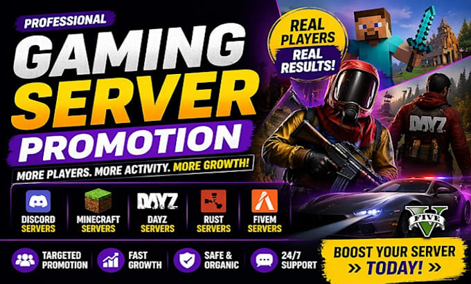 discord promotion, minecraft server, fivem, rust, dayz gaming server promotion