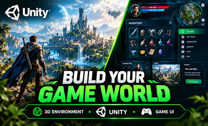 create 3d game environment and game UI in unity