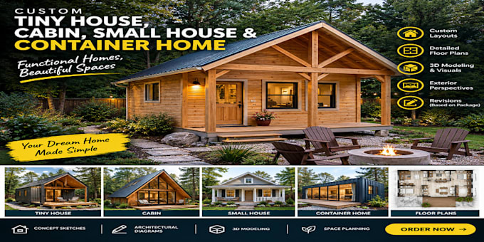 design a tiny house, cabin, small house and container home