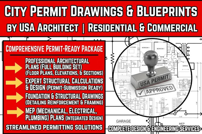 do city permit drawings as usa architect and structural calculation design