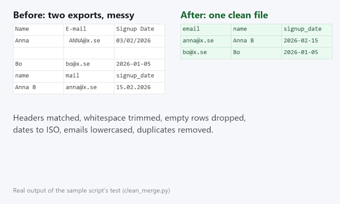 write a python automation script, data cleanup or api integration