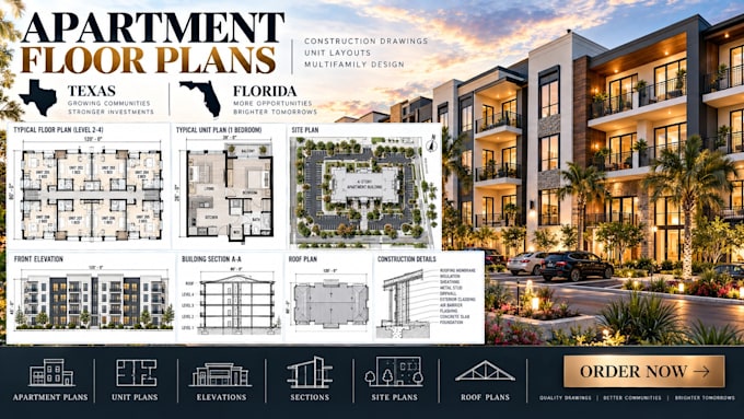 design apartment floor plans and construction drawings in texas, florida