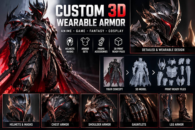 create custom 3d wearable anime cosplay armor for 3d printing