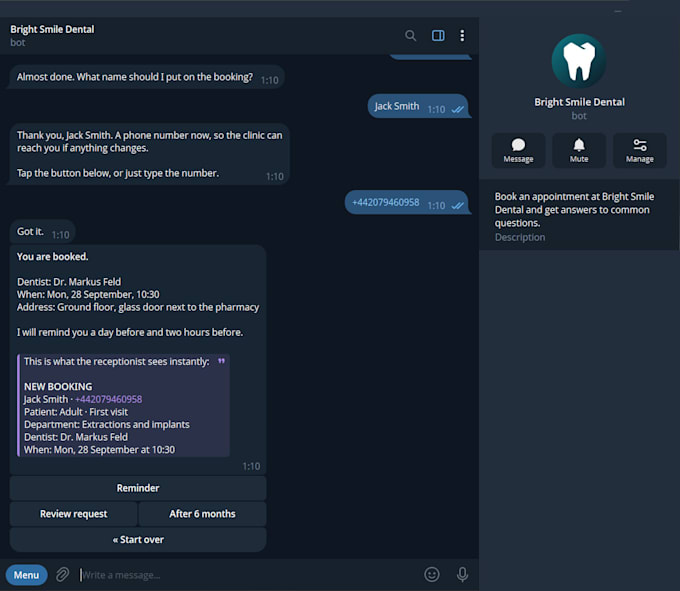 build a telegram booking bot for your business