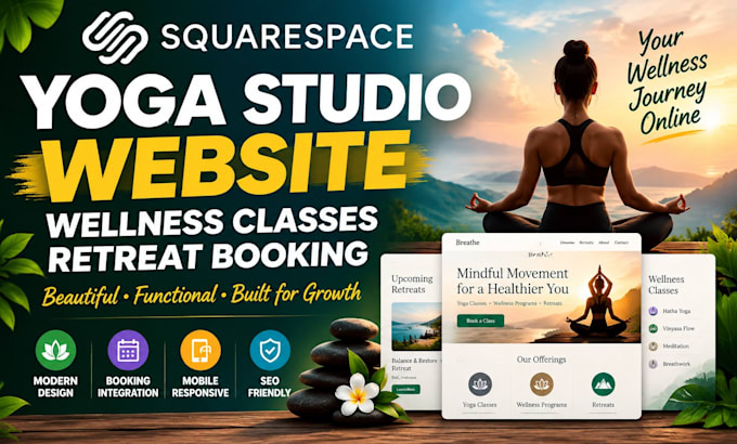 design squarespace yoga studio website wellness classes retreat booking website