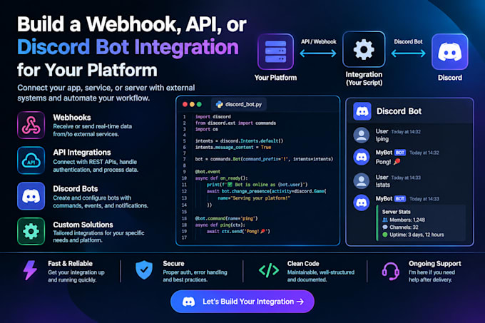 build a webhook, API, or discord bot integration for your platform