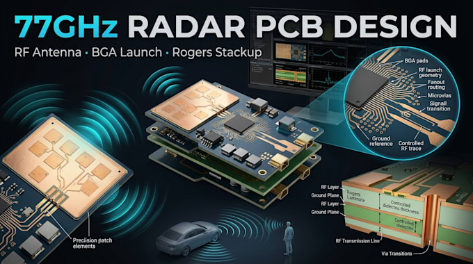 77ghz radar pcb, rf antenna, bga launch and rogers stackup