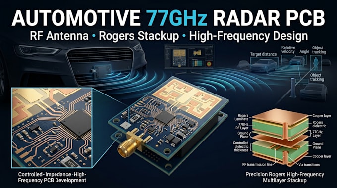 develop automotive 77ghz radar pcb, rf antenna and rogers stackup