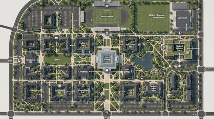 create university campus maps,  building locations and wayfinding