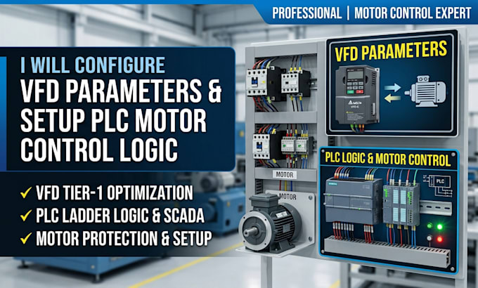 configure vfd parameters and setup plc motor control logic