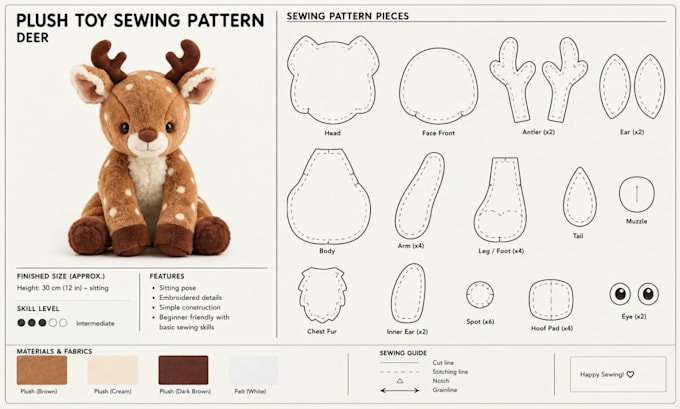 create a custom plush sewing pattern for your plush toy