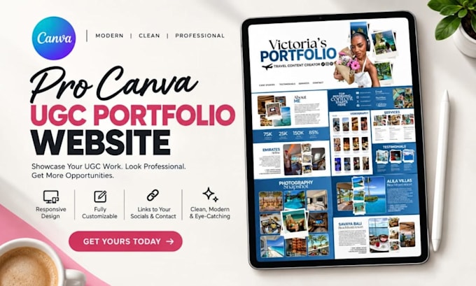 do ugc portfolio, canva website, ugc website and portfolio website on canva