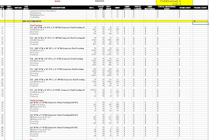 do concrete takeoff and estimating for construction projects