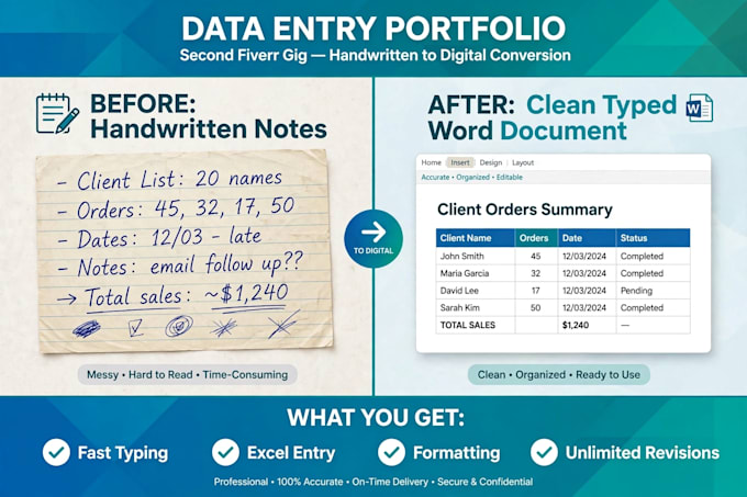 type handwritten notes to world PDF and do excel data entry