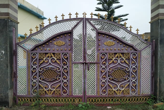 design realistic township gate, steel gate, modern main gate with 3d rendering