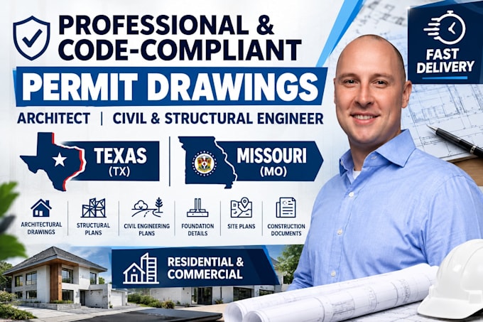 architect, civil and structural engineer drawings for missouri and texas permit