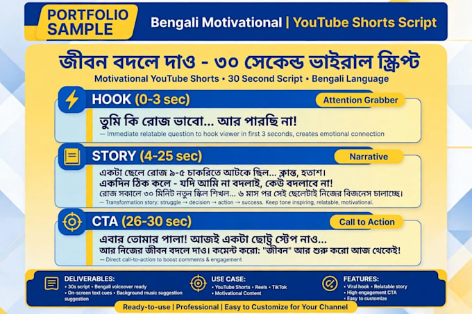 write viral bengali and hindi youtube shorts scripts with hook