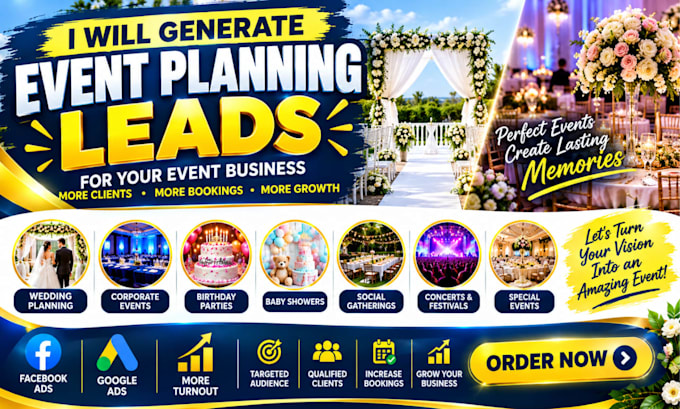 generate events planning leads using facebook and google ads