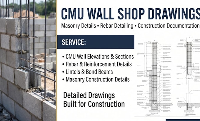 create cmu and masonry shop drawings, rebar and construction details