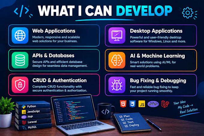 develop programming projects in c cpp java python php react and sql