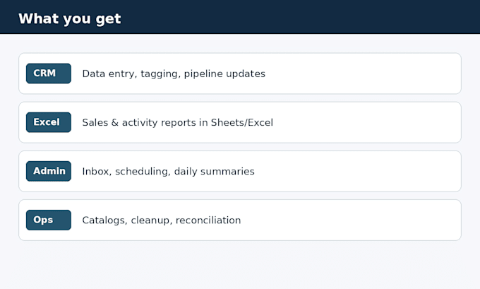 be your admin VA for CRM excel and reporting