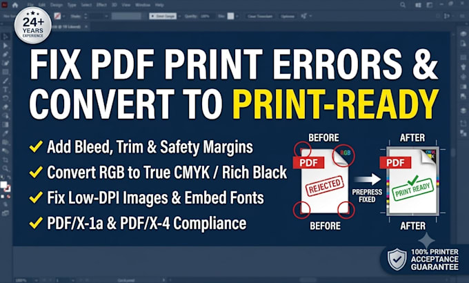 fix PDF artwork and prepare it for professional offset printing