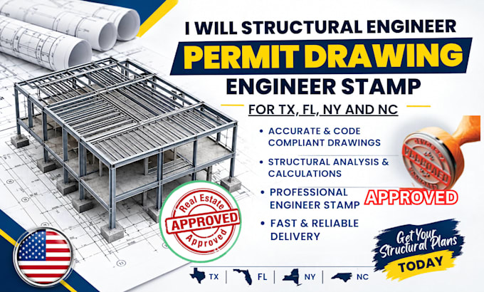 structural engineer permit drawing engineer stamp for ca tx fl ny and nc