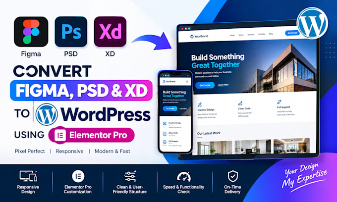 convert figma PSD and xd to wordpress using elementor pro