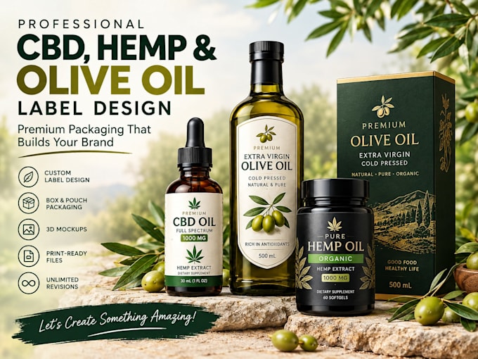 design premium cbd, hemp olive oil labels