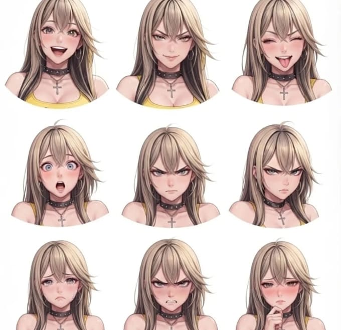 design anime character reference sheet and expression sheet