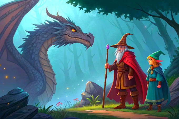 illustrate fantasy stories with unique characters