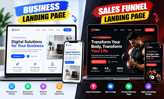 design a responsive wordpress landing page with elementor or gutenberg